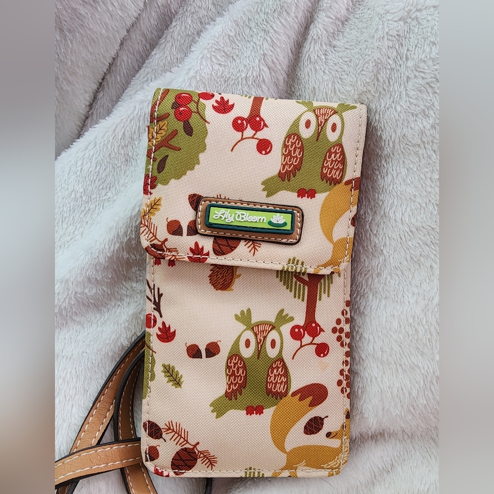 Lily Bloom Forest Owl Regina crossbody bag purse.